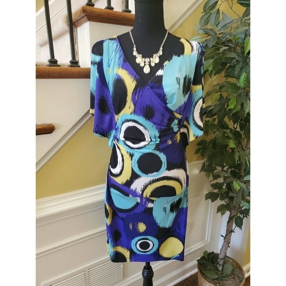 Sangria Size 4 Faux Wrap Dress Flair Sleeves - Picture 1 of 12